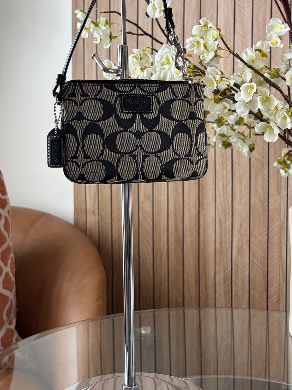 Coach Black & Tan Signature Canvas Wristlet